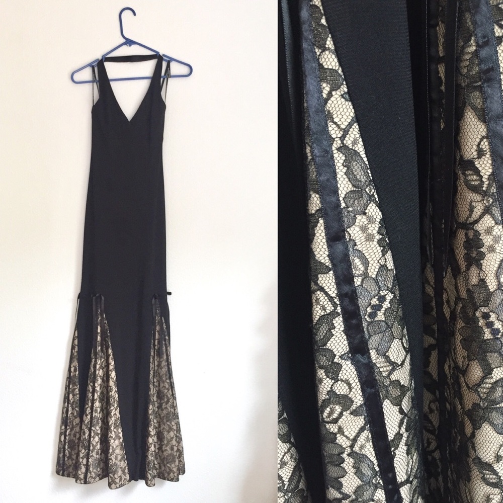 Black & Tan Lace Evening Gown